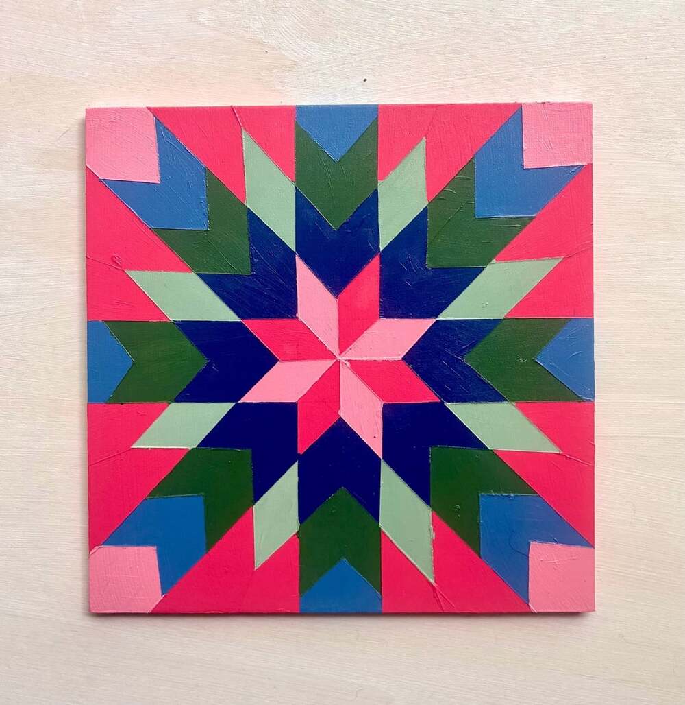 6” Square Hand Painted Geometric Star Wood Wall Art Decor Barn Quilt Cottagecore
